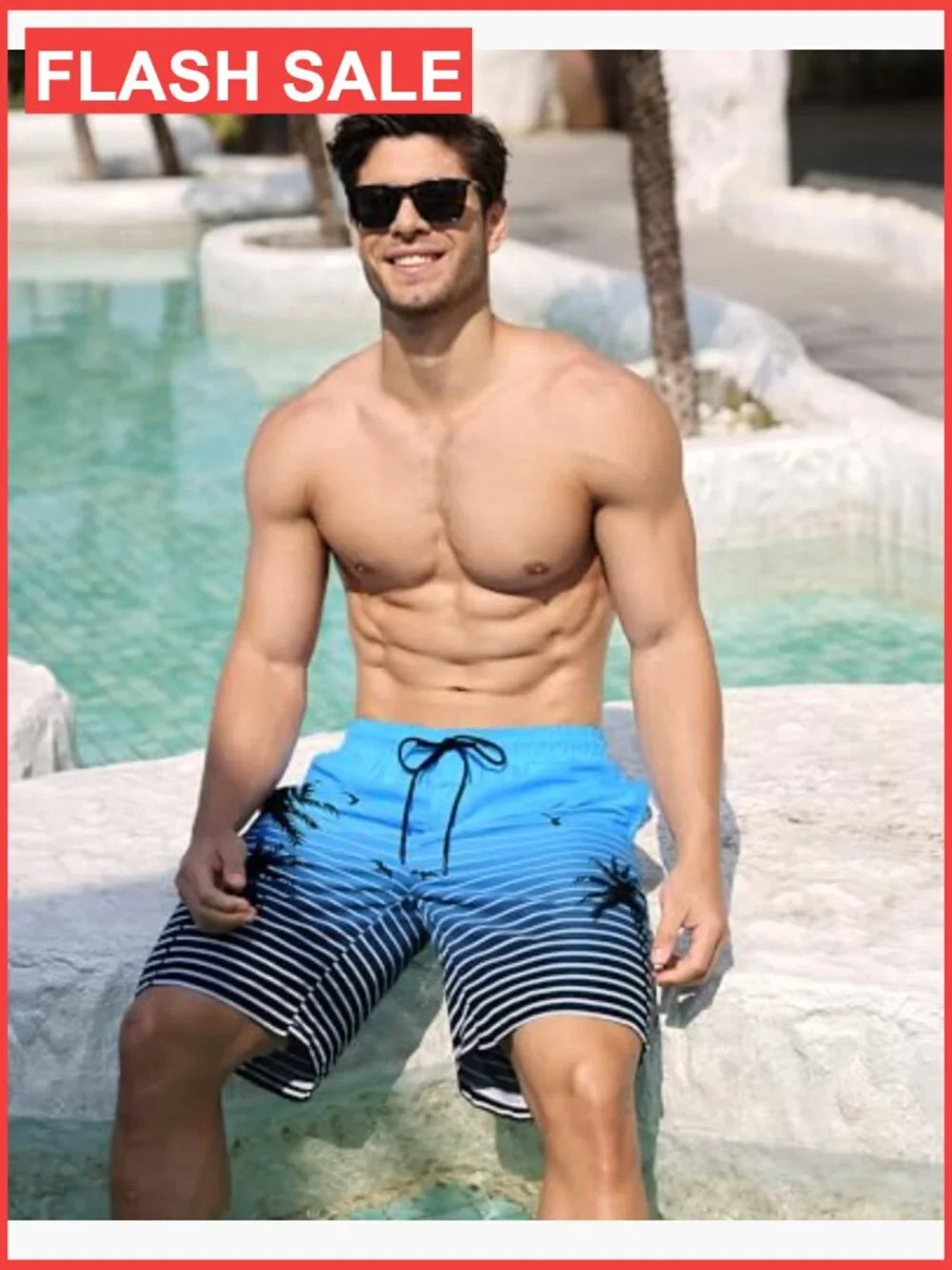 Mens Swim Trunks Board Shorts Quick Dry 9 Inch Inseam Mesh Lining Zip Pockets